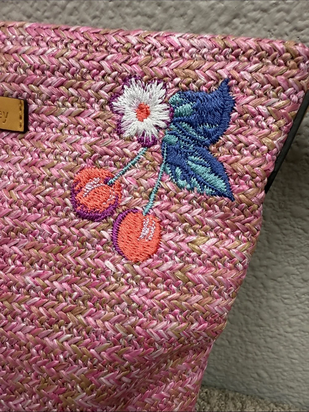 Vera Bradley Pink Woven Crossbody with Cherry Embroidery